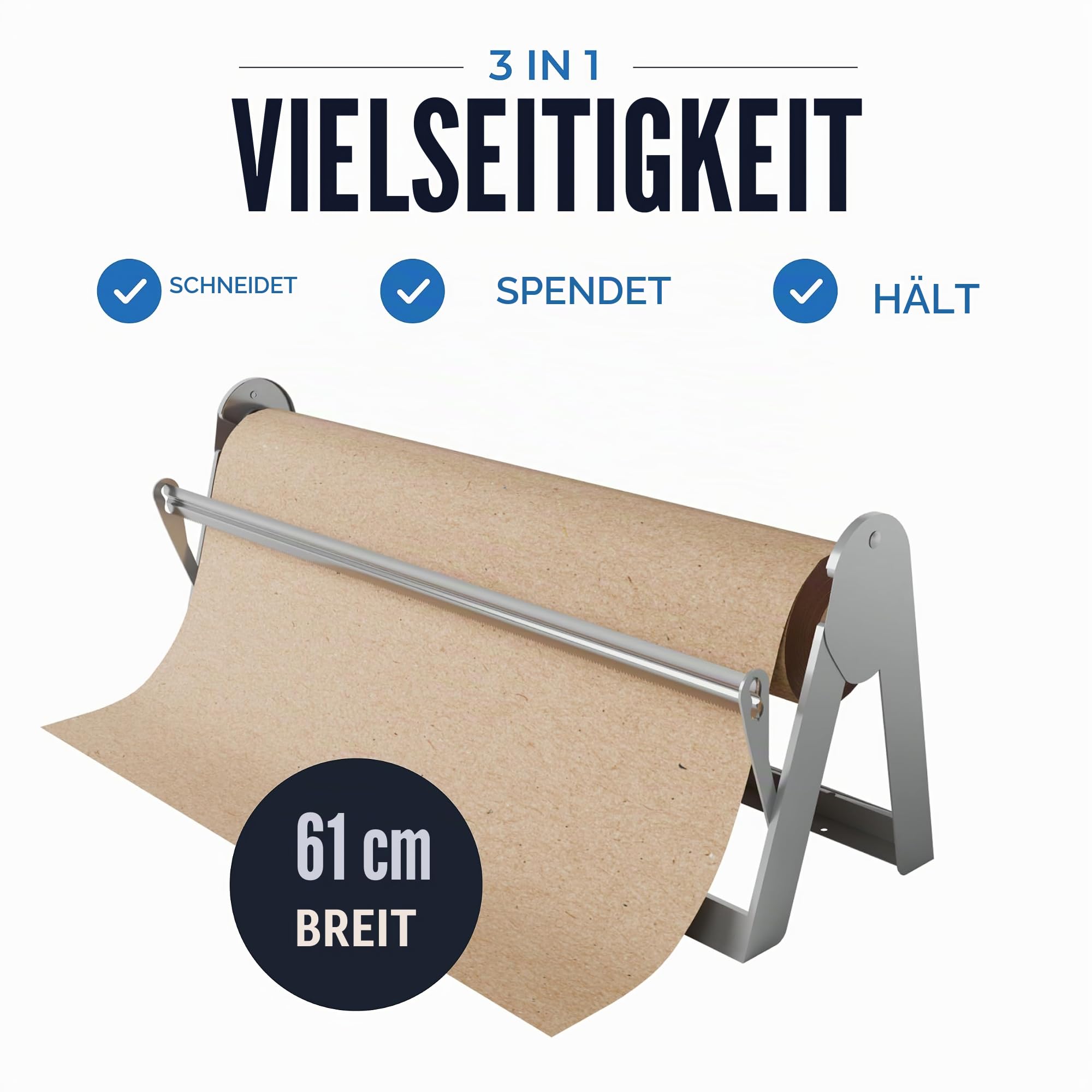 Papierrollenspender und -Schneider – Langer 61 cm Rollenpapierhalter – toller Metzger-Papierspender, Geschenkpapierschneider, Bastelpapierhalter oder Vinylrollenhalter – Wandmontage