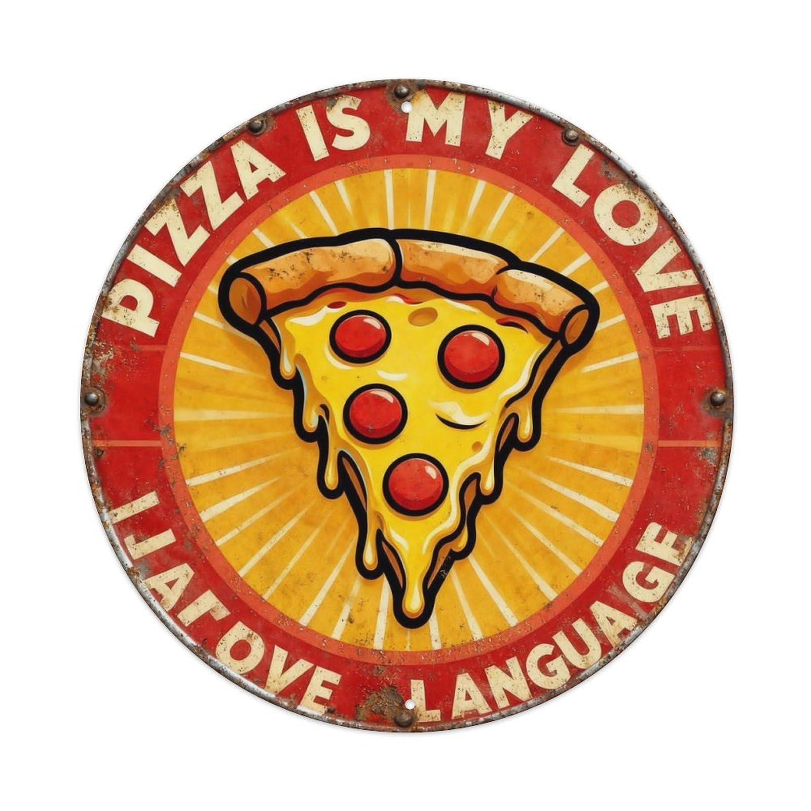 Vintage Pizza Love Language Metal Tin Sign Plaque