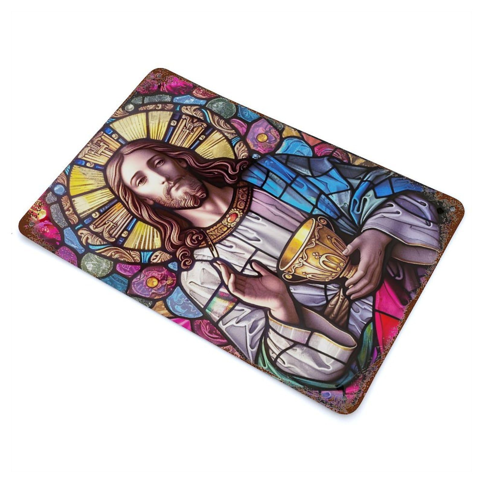 Jesus 5 Rusty Metal Tin Sign 11.8"x7.9", Industrial Home Decor for Garage, Pub Or Kitchen