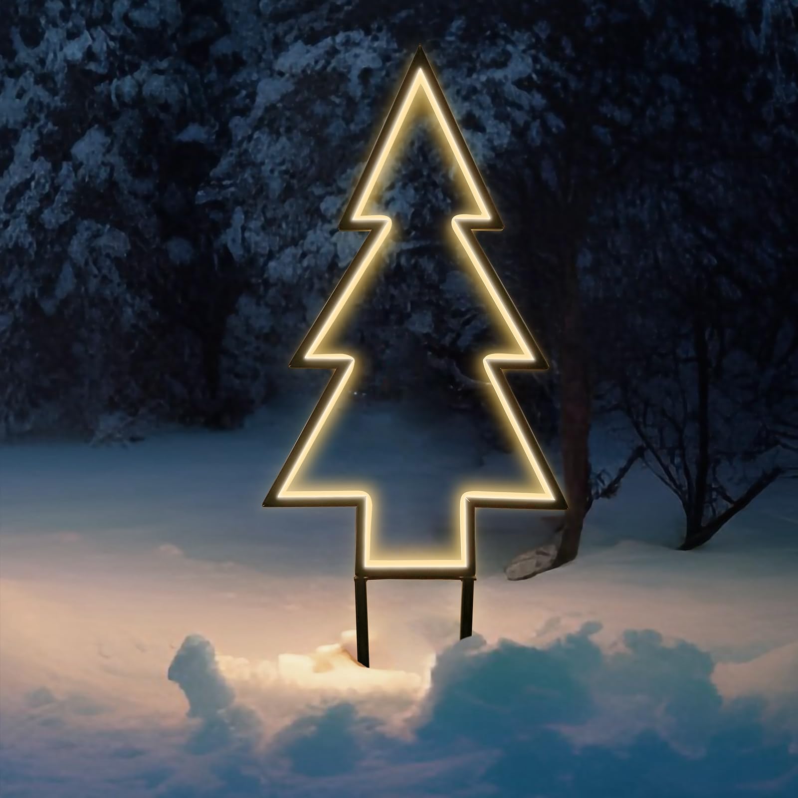 SALCAR XXL Paletto da giardino a LED 3D Albero di Natale 60 cm, paletto da giardino in metallo con 100 LED, albero di Natale illuminato da giardino con picchetti, illuminazione natalizia, bianco caldo