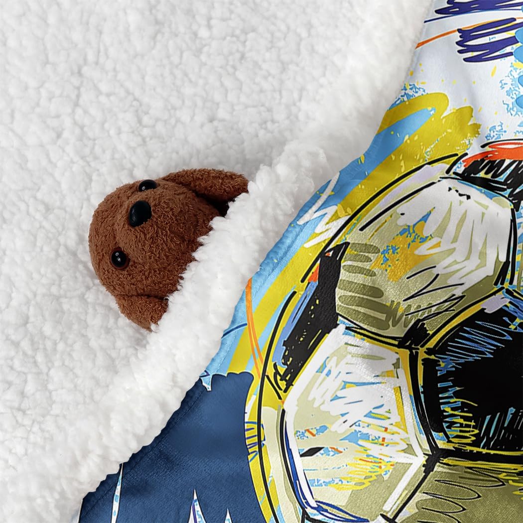 YISUEMEI Watercolor Soccer Sherpa Blanket, Soft and Plush Sports Theme Fleece Throw Blanket for Boys and Girls, 60x80 Inches