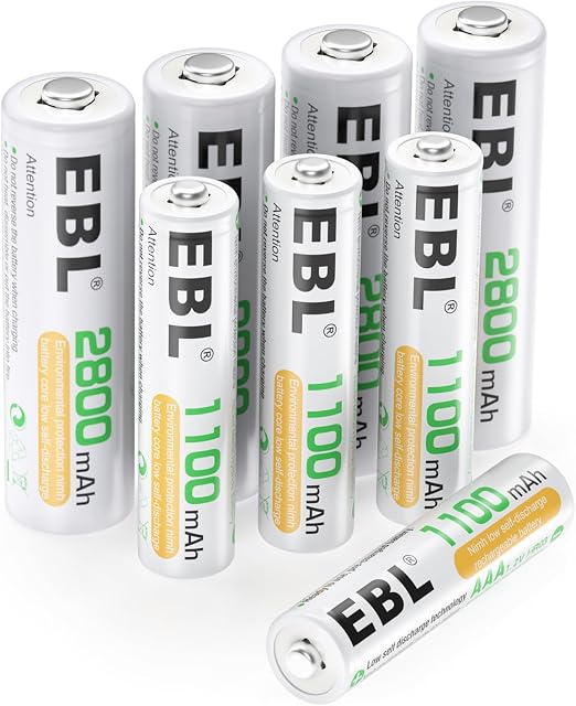 EBL Zestaw akumulatorów AA AAA  4 x bateria AA 2800 mAh i 4 x bateria AAA 1100 mAh, akumulatory akumulatorowe typu NI-MH wielokrotnego ładowania 8 sztuk