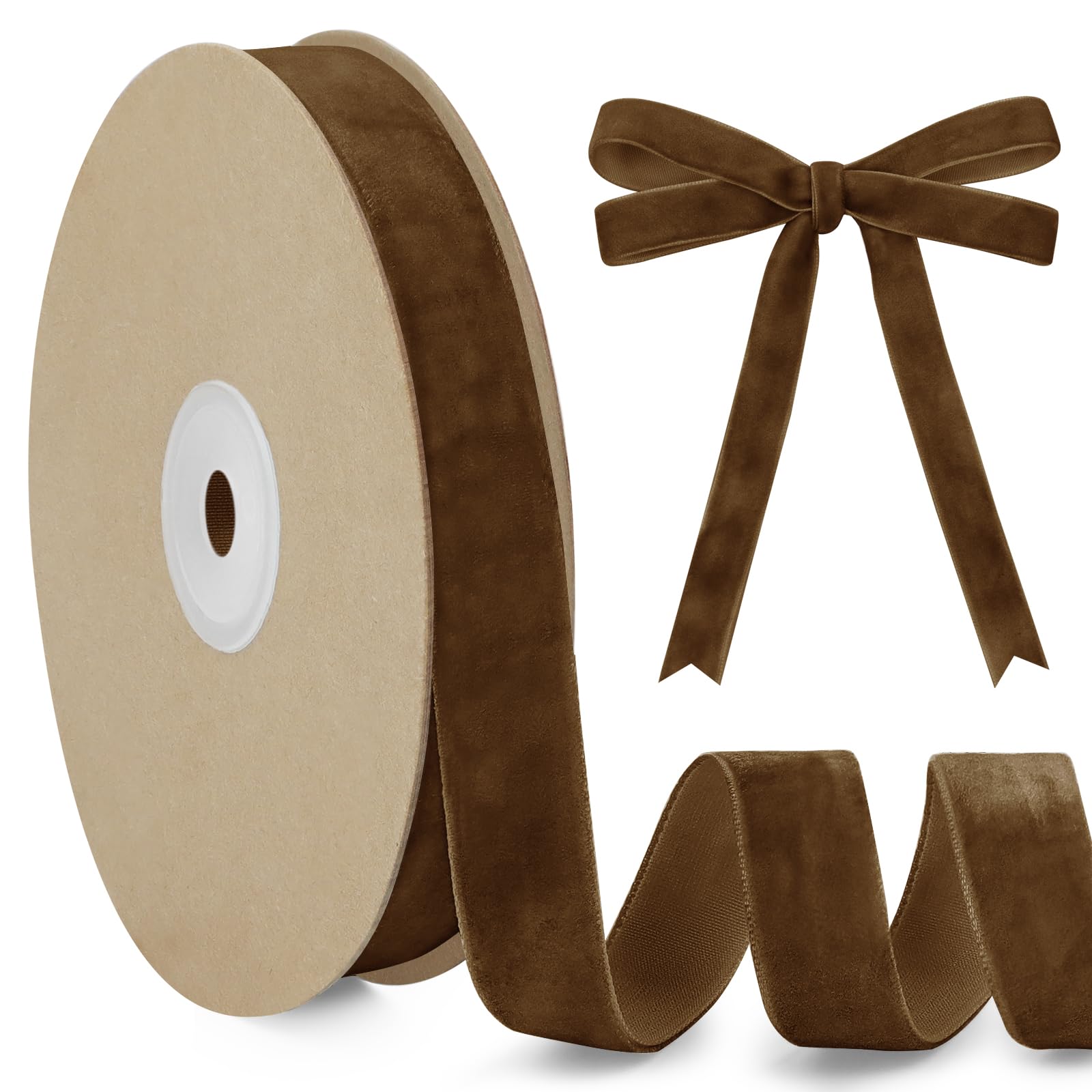 LEREATI Coffee Velvet Ribbon 15mm x 10m, Vintage Thick Single-Sided Gift Wrapping Ribbon for Wedding Flower Bouquet, Wreath, Bow Making, DIY Crafts, Home Decor