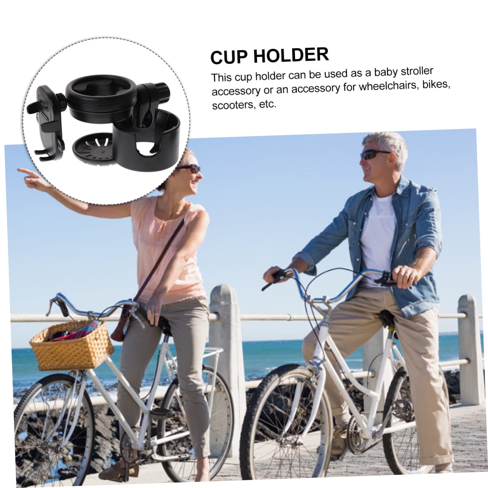 Portabicchieri per Passeggino Nero in Plastica e Metallo | Sedia a Rotelle e Scooter, per Bottiglia o Tazza da Caffè, Fissaggio Stabile Anti-sversamento