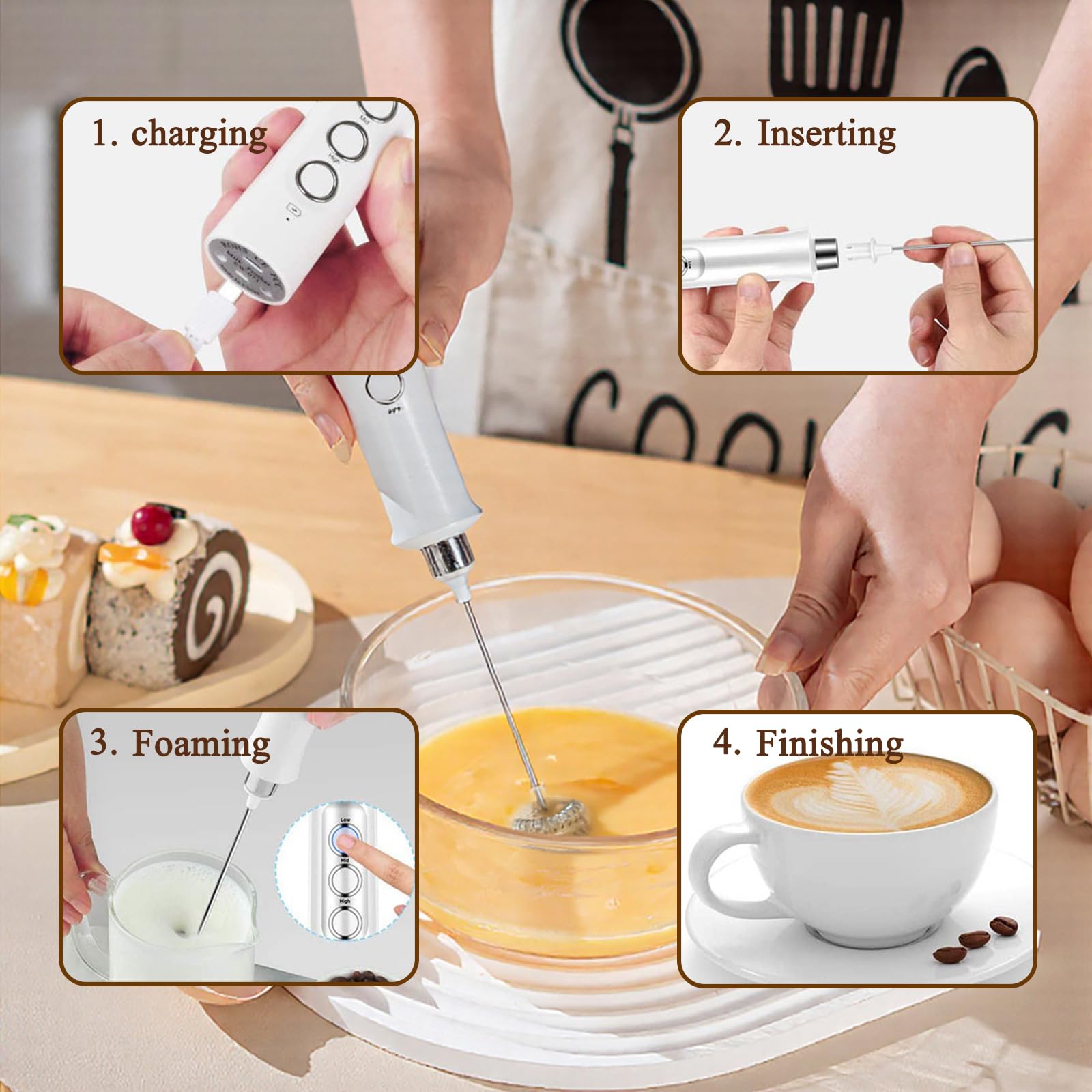 Fesatccoz Elektrischer Milchaufschäumer - 3 Geschwindigkeiten USB-aufladbar
