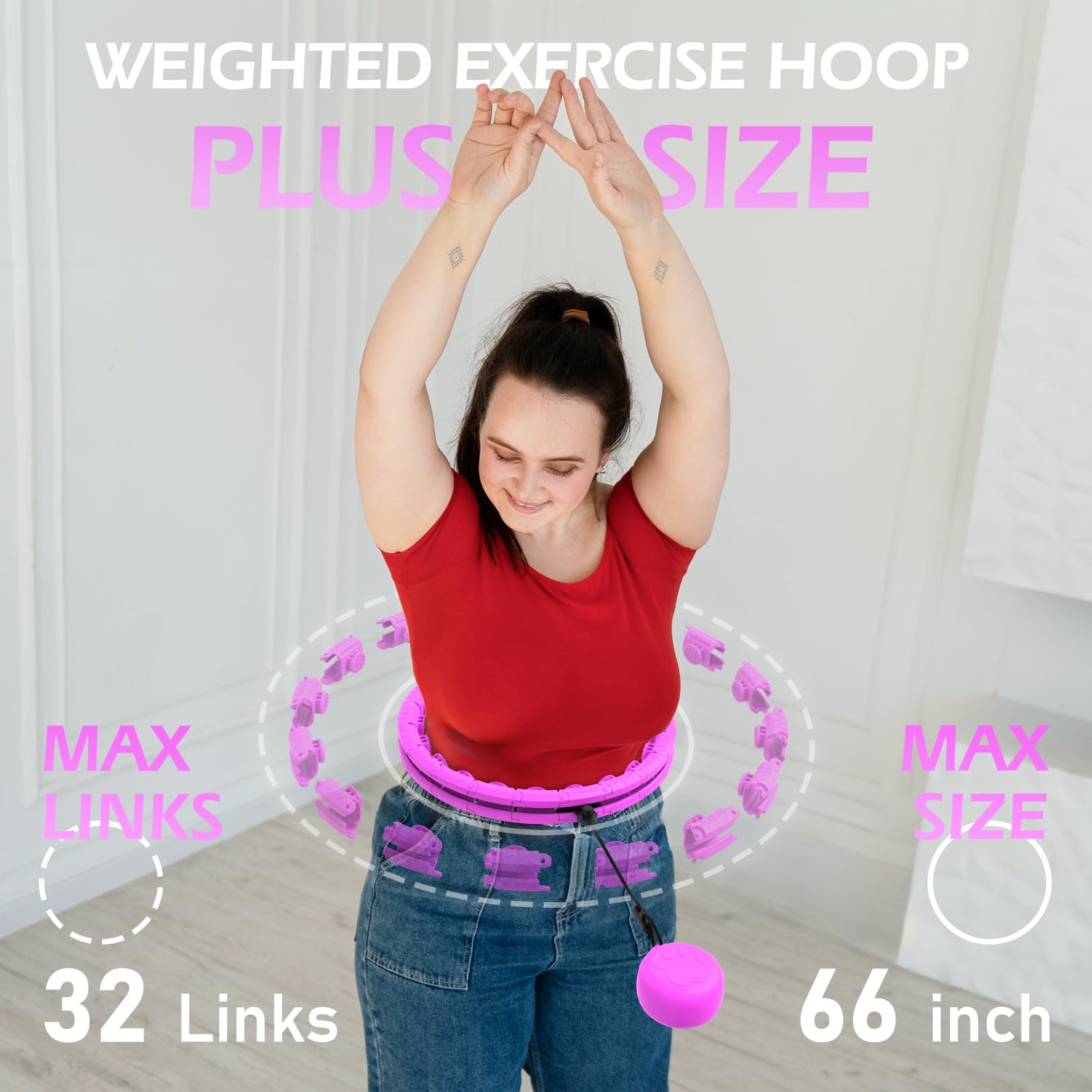 JLoibao Cercle de hula lesté avec 32 maillons (167,6 cm), balle de poids douce, pour perte de poids, cerceau de fitness Infinity grande taille, équipement d'exercice intelligent pour femme