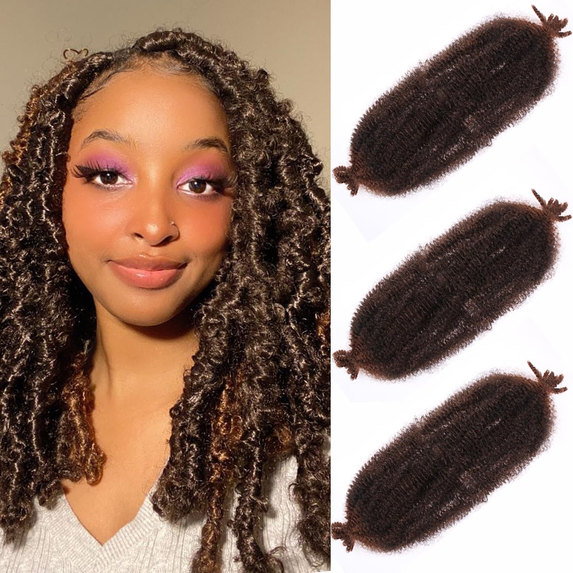 Leeven 12 Inch Springy Twist Hair for Afro Marley Locs 3 Packs Afro Kinky Curly Marley Braiding Hair Extensions Pre Separated Popping Spring Twist Crochet Hair for Distressed Locs /T27#