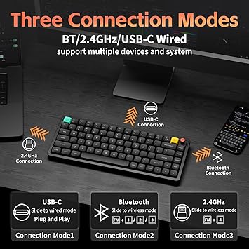 nuphy Air75 V3 Hot Swappable Wireless Mechanical Keyboard, 84 Keys 75% Custom Low Profile Keyboard with Knob, RGB Backlit, Gasket Mounted, Support Bluetooth/2.4GHz/USB-C,Black-Brown Nano
