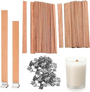 Holzdochte für Kerzen, 60 Stück mit 60 Metallbasen, Natürliche Kerzendochte in 2 Größen für DIY Kerzenherstellung