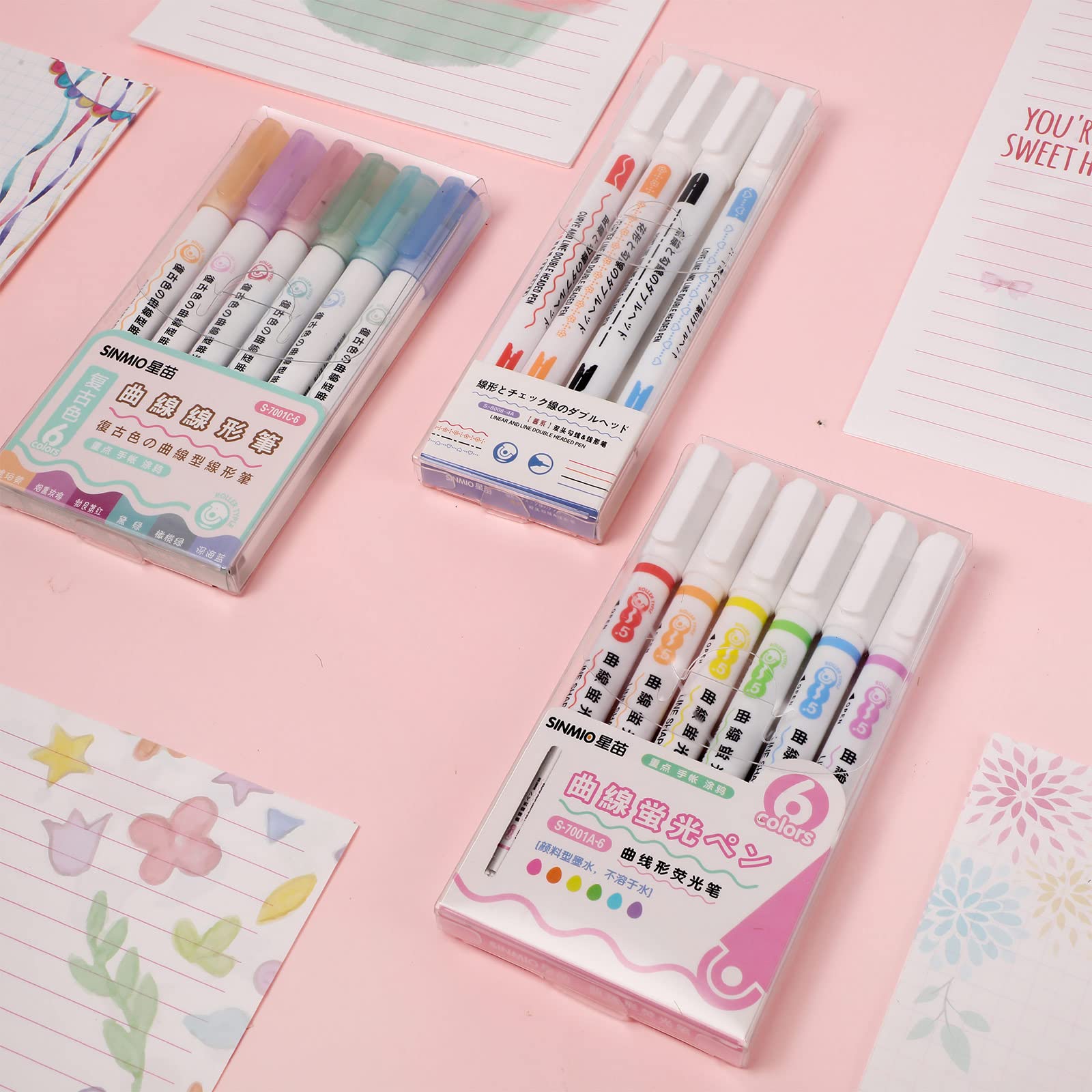 16 Pieces Dual Tip Curve Line Markers Curve Line Colorful Fineliner