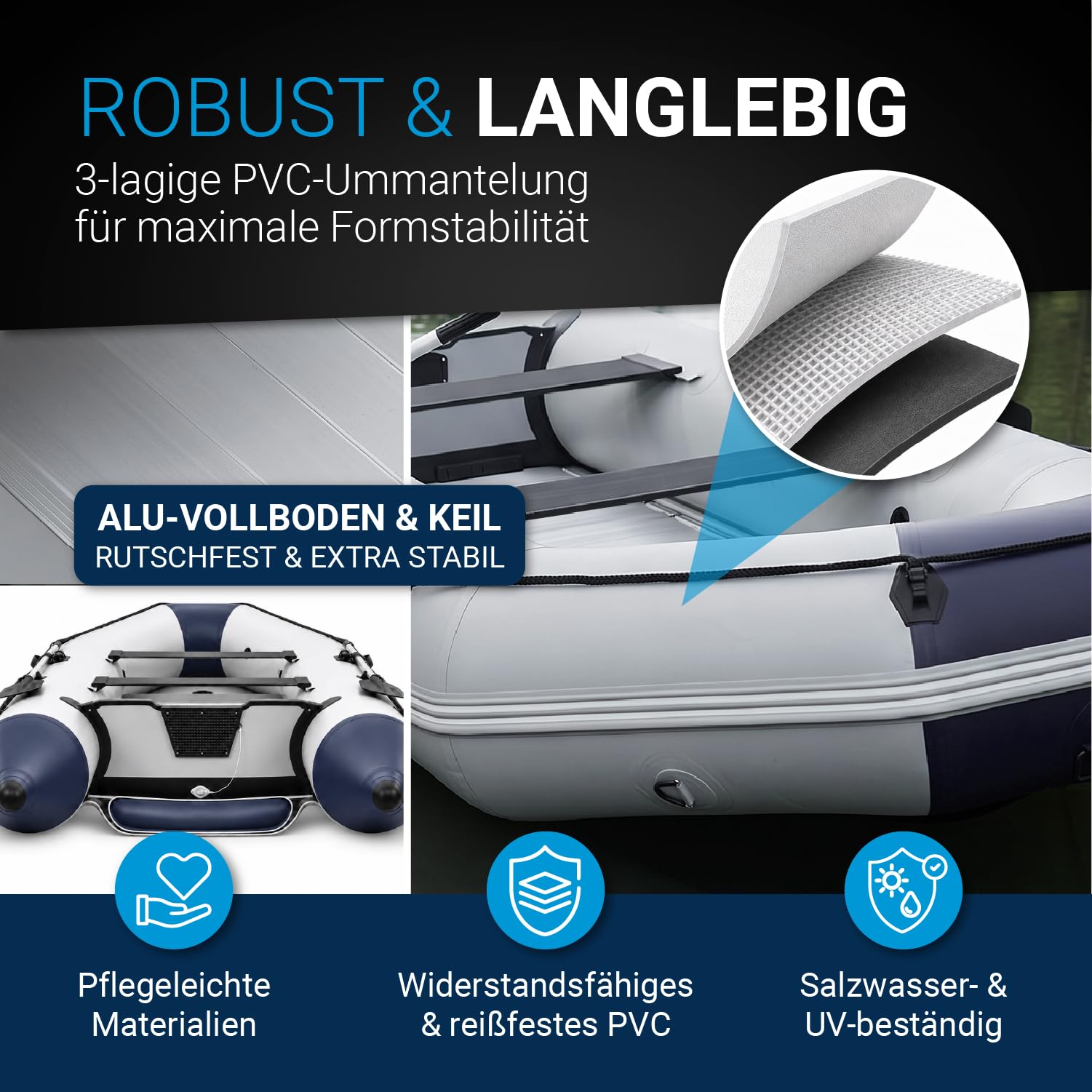 ArtSport Schlauchboot 3,80 m für 6 Personen mit 2 Sitzbänke & Aluboden - Paddelboot mit Paddel, Pumpe, Tasche & Reparaturset - Angelboot aufblasbar