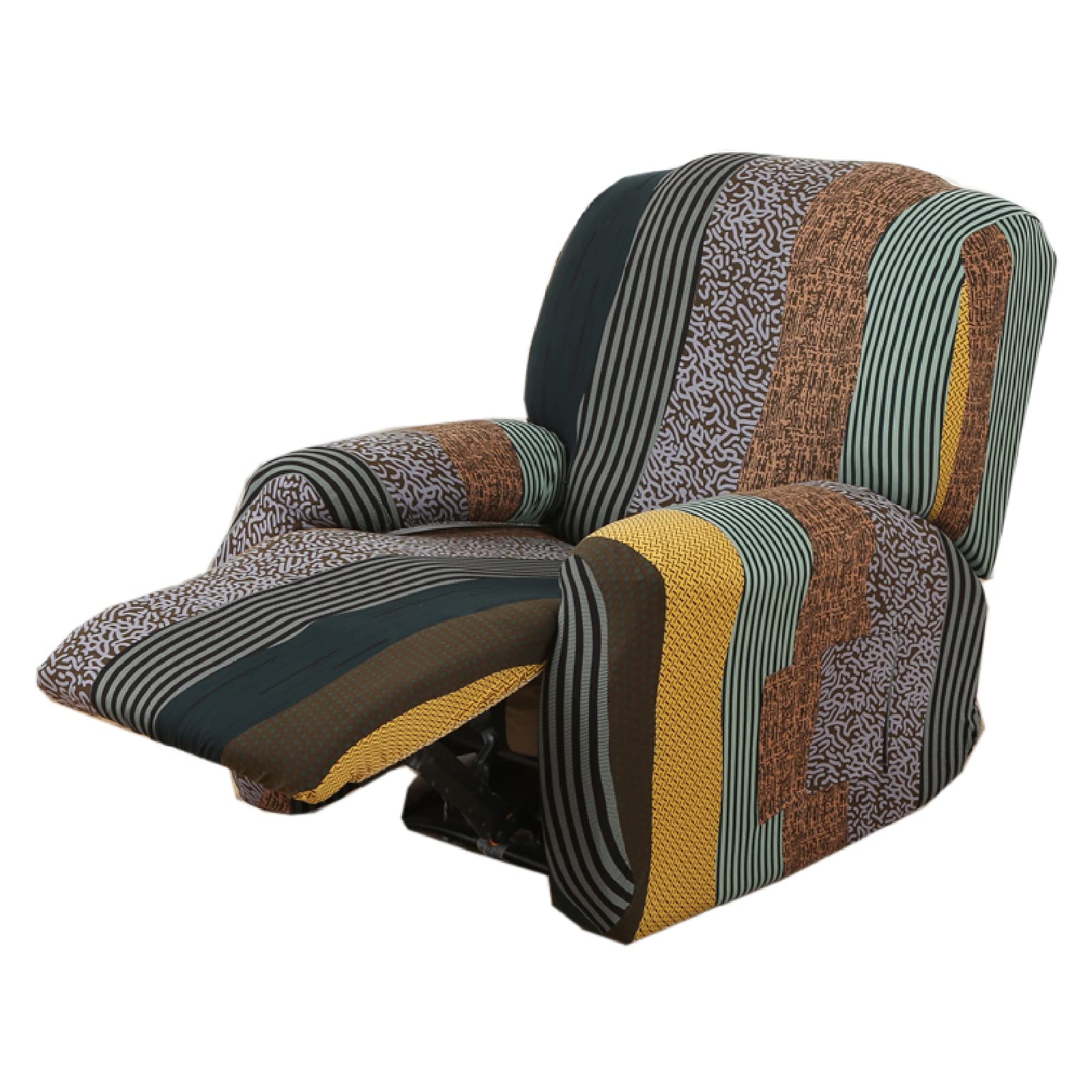 KRFOONN Recliner Slipcovers Printed Stretch Sofa Cover 4-Piece Lazy Boy Chair Covers Furniture Protector Leather Recliner Chair Cover with Side Pocket
