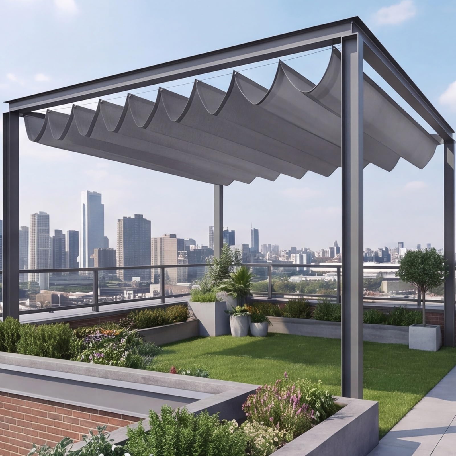 Einziehbare Welle Sonnensegel 260 x 330 cm HDPE Verstellbar Schattenabdeckung Uv-Schutz & Reißfest für Garten Pergola Balkon Terrasse, Dunkelgrau