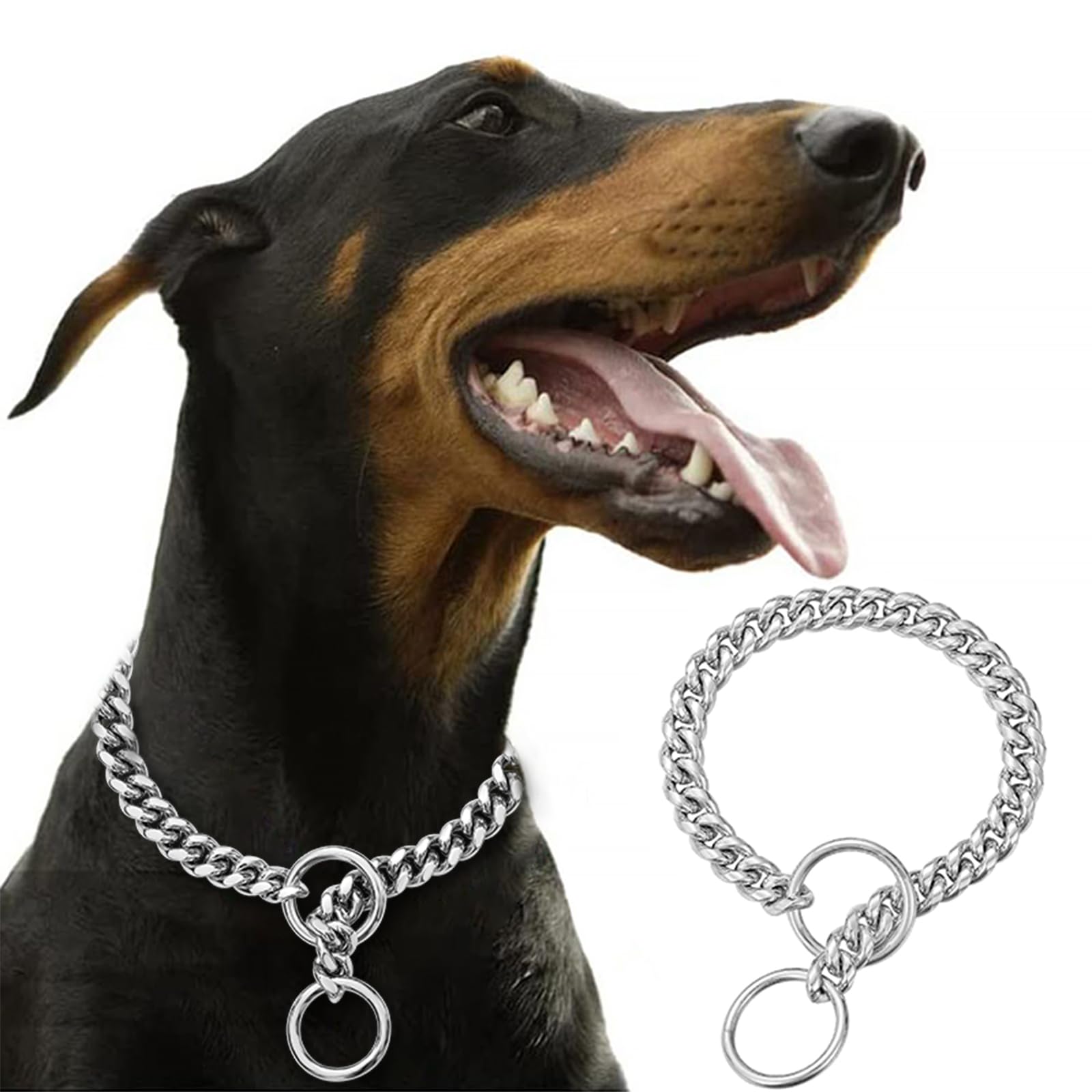 Steel Chain Dog Collar,Dog P Chains,10mm Wide Solid lCuban Link Chains Stainless Steel Metal Links Walking Slip Training Collar for Dogs(12inch,Silver)