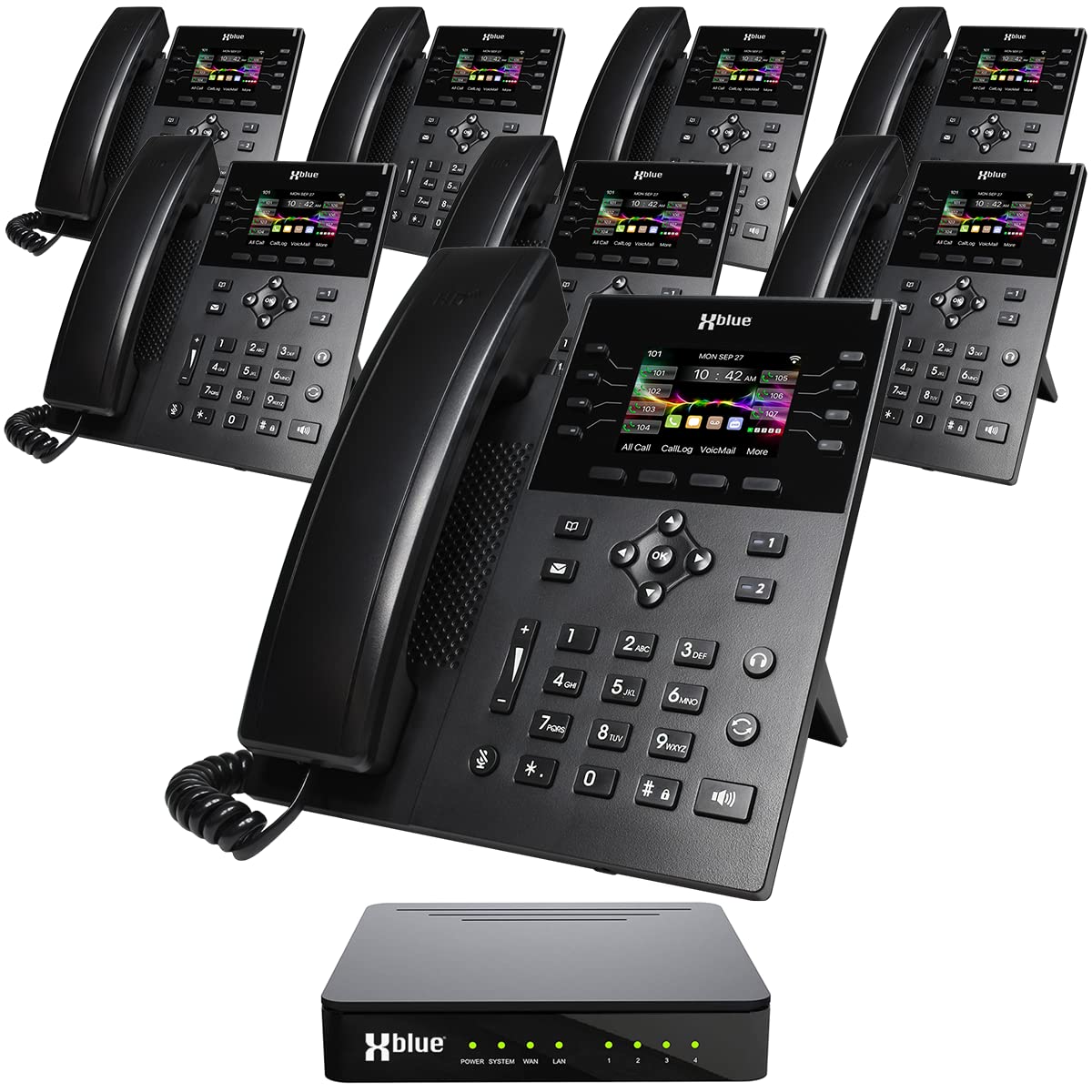 XBLUE QB1 System Bundle with 8 IP8g IP Phones Including Auto Attendant, Voicemail, Cell & Remote Phone Extensions & Call Recording