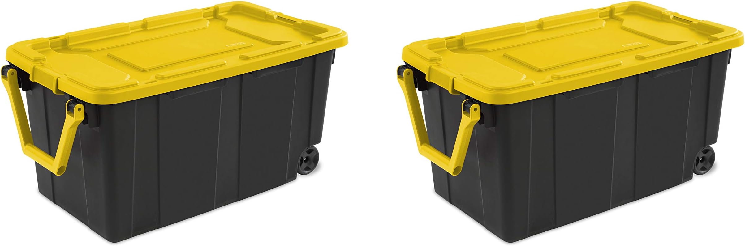 STERILITE 14699002 40 Gallon/151 Liter Wheeled Industrial Tote, Yellow Lid & Black Base w/Yellow Handle & Latches, 2-Pack (Yellow Lily)