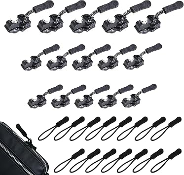 15 PCS Zip Repair Kit, 3 Sizes Zip Puller Replacement with 15 ZipPull Rope, Fix ZipPuller ZipSlider Replacement Zips Fix for Luggage, Backpacks, Jackets Zips Repair