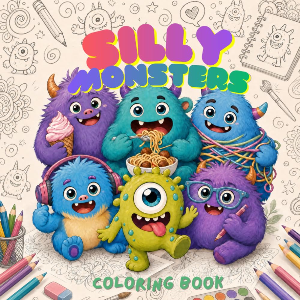 Silly Monsters Coloring Book: Bold and Easy Cute Monster Coloring Book for Kids, Teens and Adults with Funny Silly Creatures, Cozy Chaos and Relaxing Coloring Pages