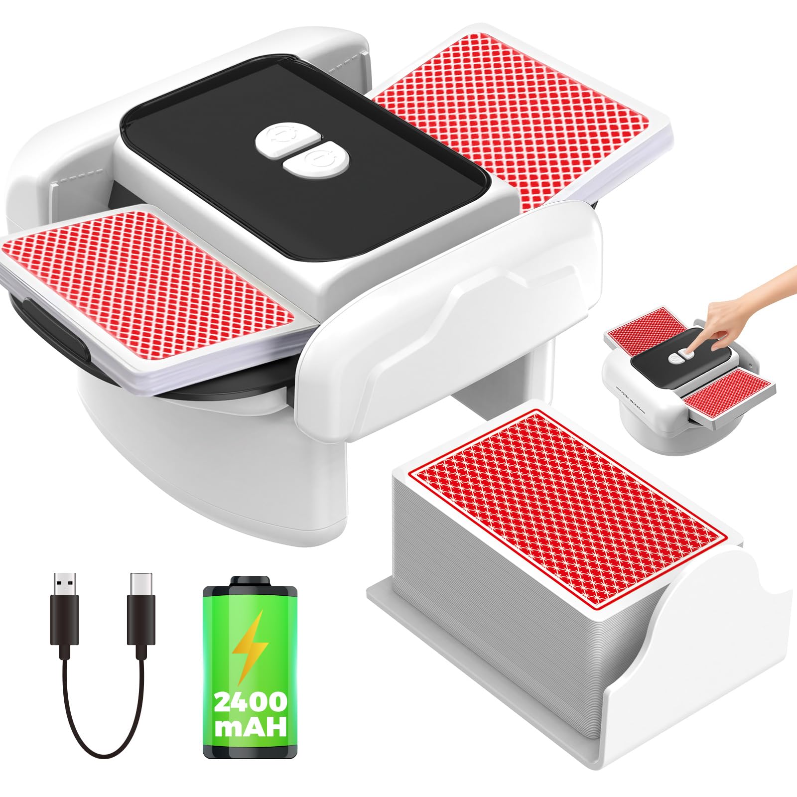 BeSokar Shuffler automatico di carte, 2 modalità di funzionamento, ricaricabile con batteria a lunga durata, silenzioso, per UNO, Poker, carte Blackjack, nero (bianco e nero)