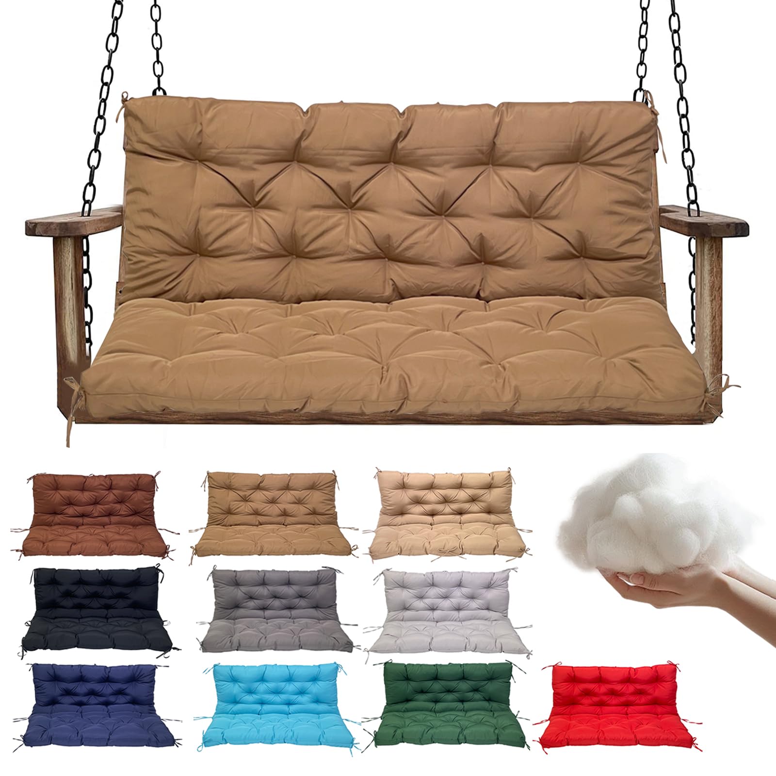 QLWYKJP Swing Replacement Cushions for Outdoor: 2-3 Seater Waterproof Porch Bench Cushion with Backrest and Ties - 4" Thick Swing Cushion for Garden