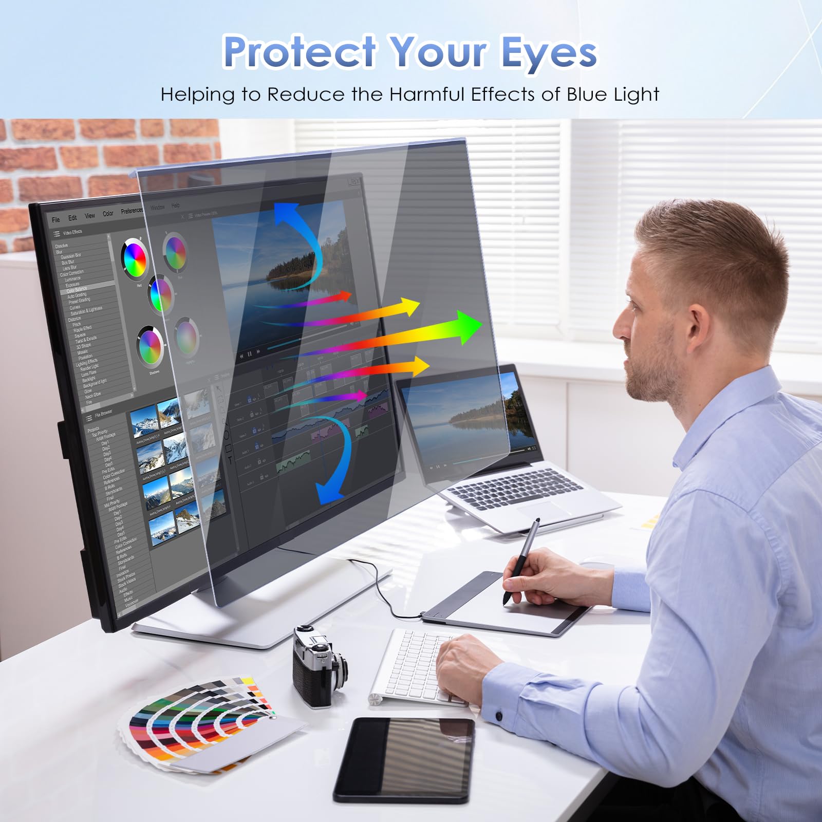 Qoosea Écran Confidentialité 24 Pouces Anti-espion: Filtre Suspendu Anti-reflets & Protection Lumière Bleue (16:9, 547x320mm) pour Cadres Professionnels