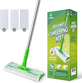 Sweeper Mop with 36 Refills - 3 Types of Disposable Dry & Wet Cloths | Lock-Tight Design No Lost Pads, Universal Refills, Multi-Surface Sweeping Starter Kit for Pet Hair, Dust, Floor Cleaning