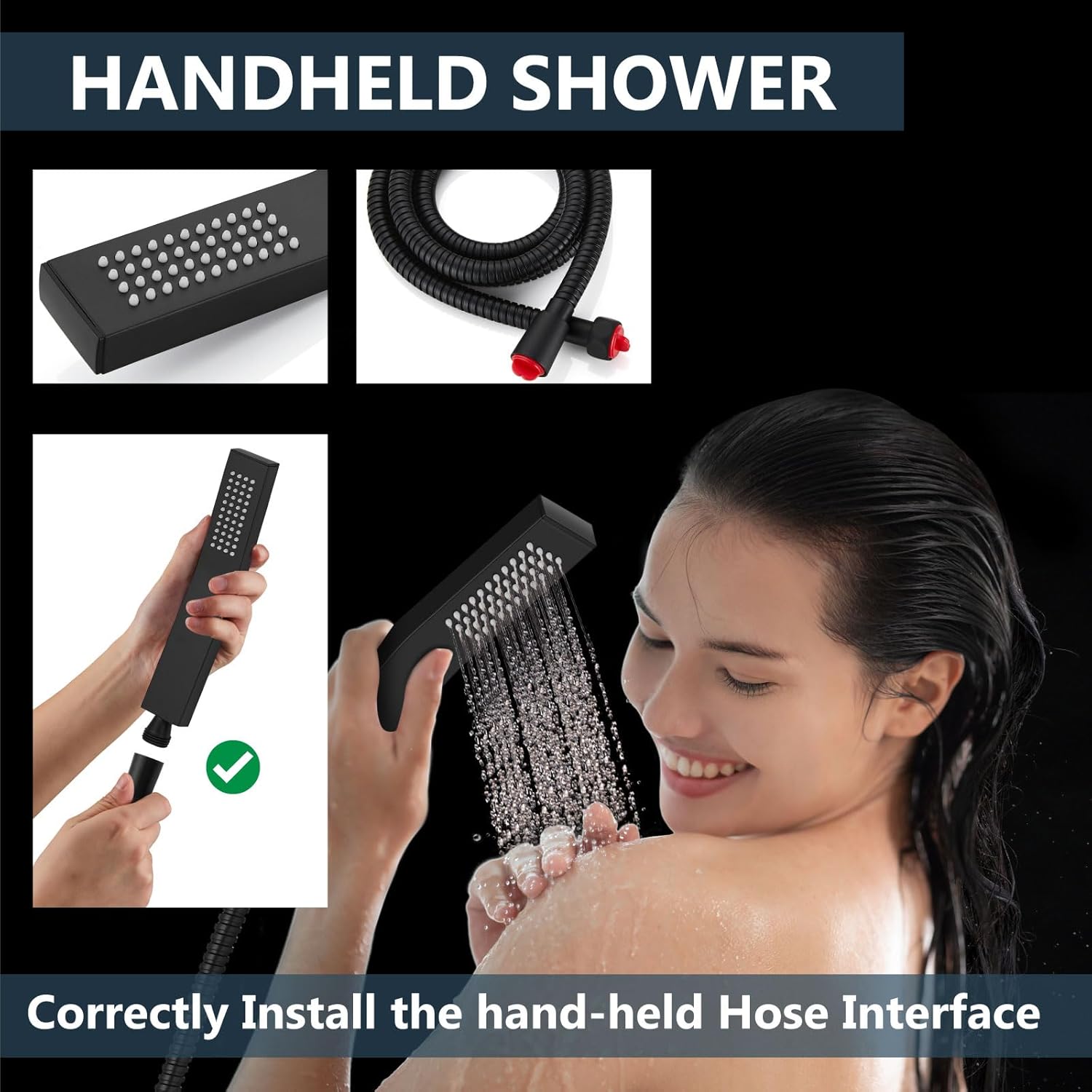 Aolemi Ceiling Mount Shower System Rainfall Shower Head Set with Handheld Spray High-Pressure Luxury Shower Faucet Combo, Matte Black, 10 and 6 Inch Dual Shower Head