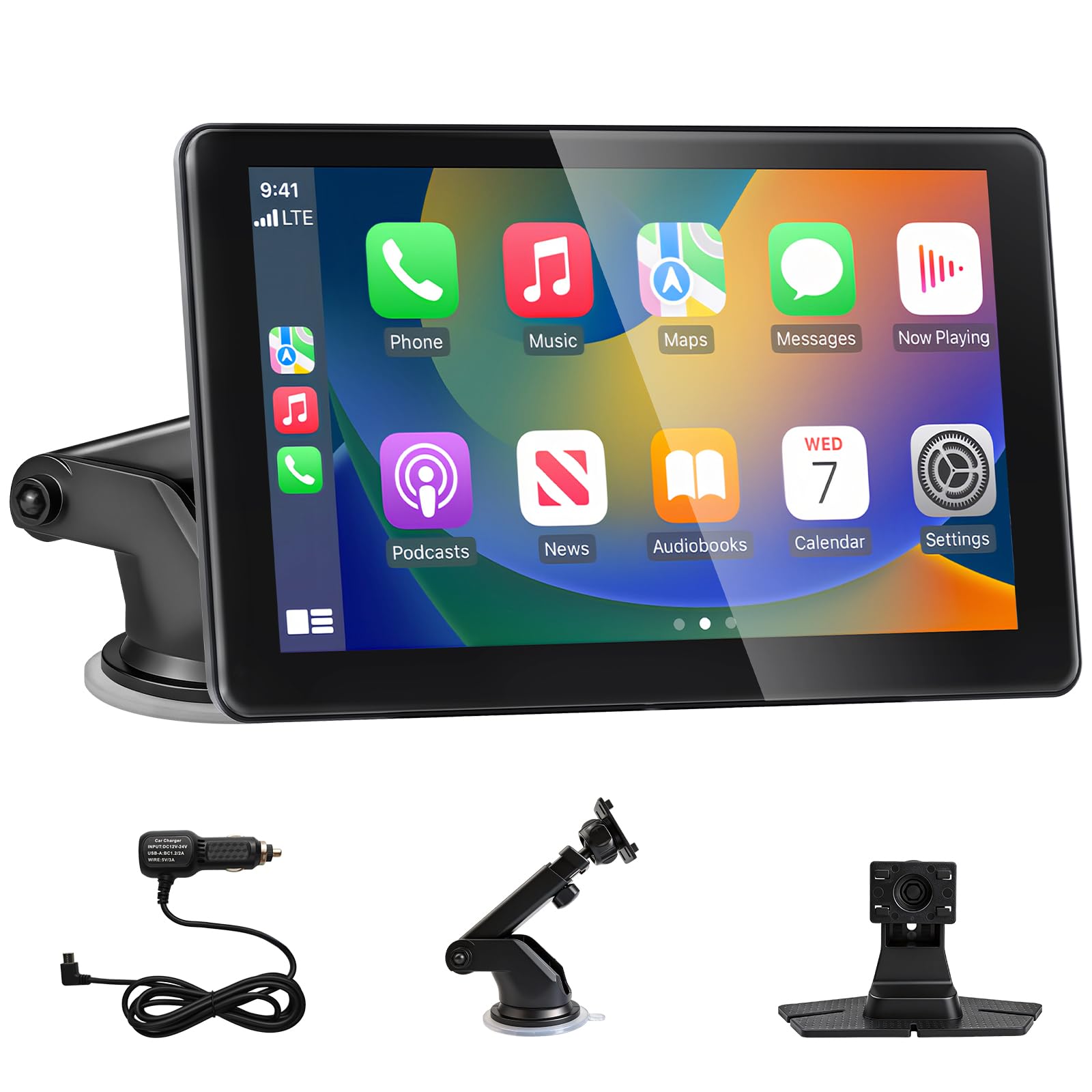 7-calowy ekran Apple Car Play, Bezprzewodowy ekran Samochodowy CarPlay Android Auto do Samochodów, Przenośny ekran dotykowy HD z Bluetooth 5.3/FM/AUX, Obsługa Mirror Link, AirPlay, Nawigacja GPS