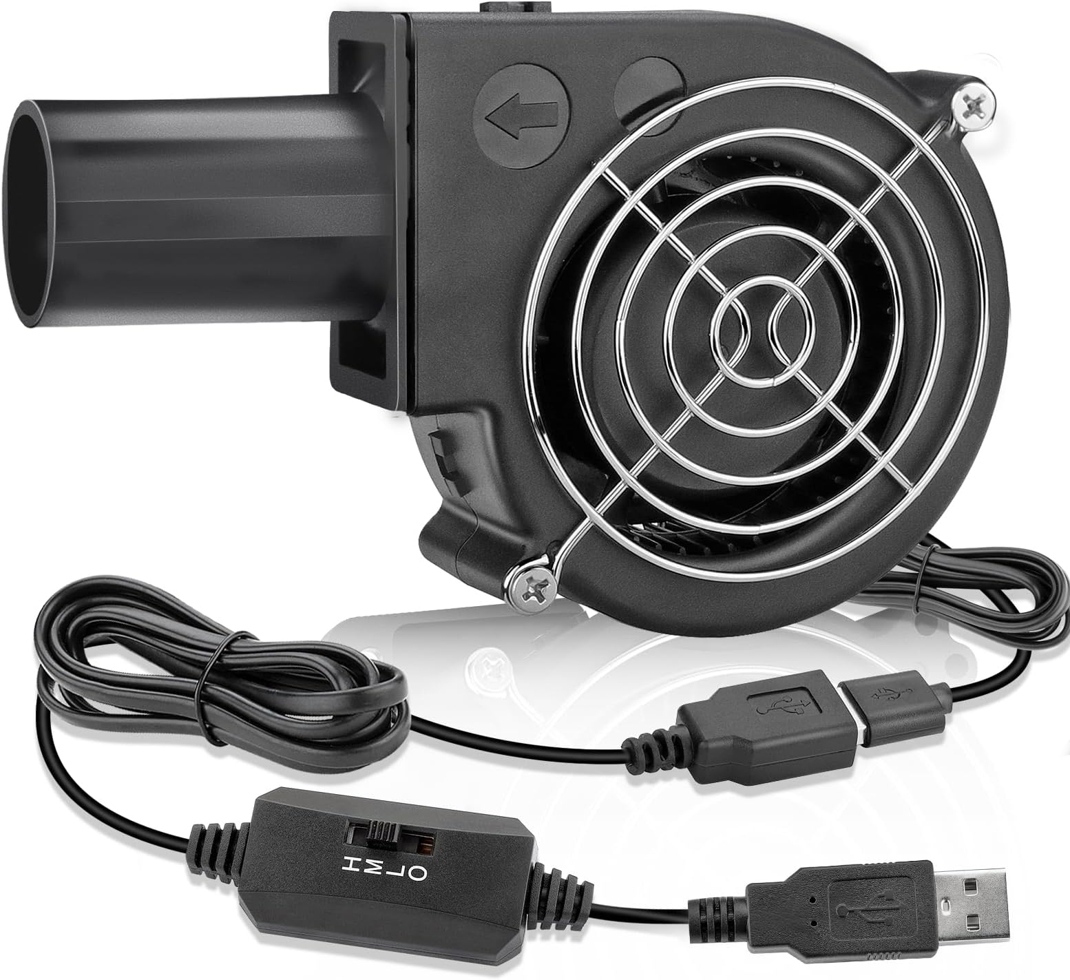 97mm x 33mm USB Centrifugal 5V Air Blower Brushless Fan with Tube for Replacement Fireplace Forge Smoker BBQ Electronic Cabinet Squirrel Cage Cooler