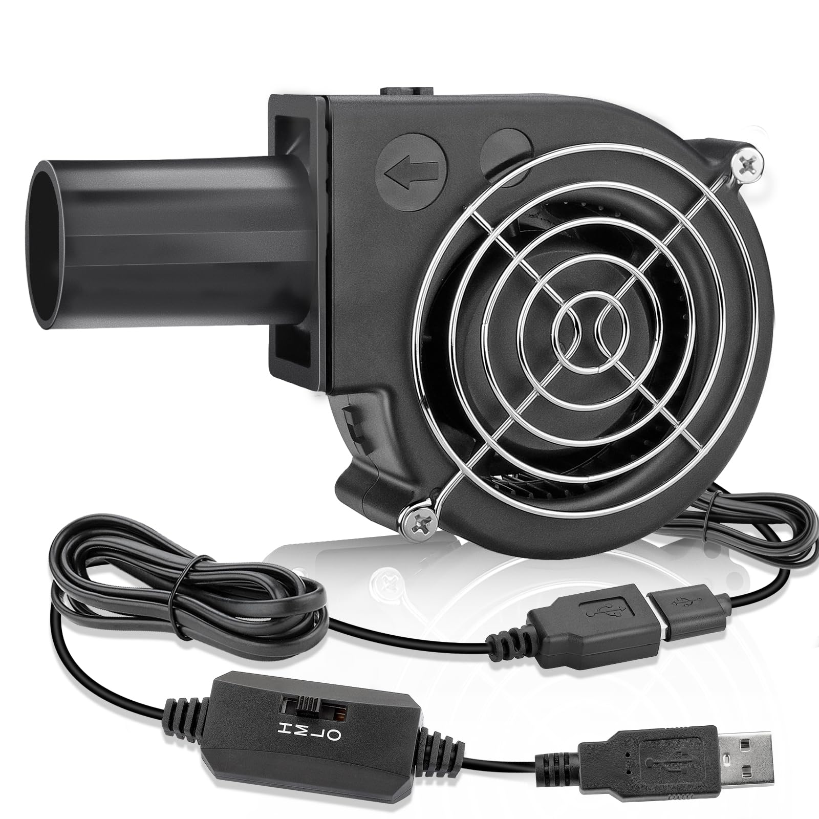 97mm x 33mm USB Centrifugal 5V Air Blower Brushless Fan with Tube for Replacement Fireplace Forge Smoker BBQ Electronic Cabinet Squirrel Cage Cooler