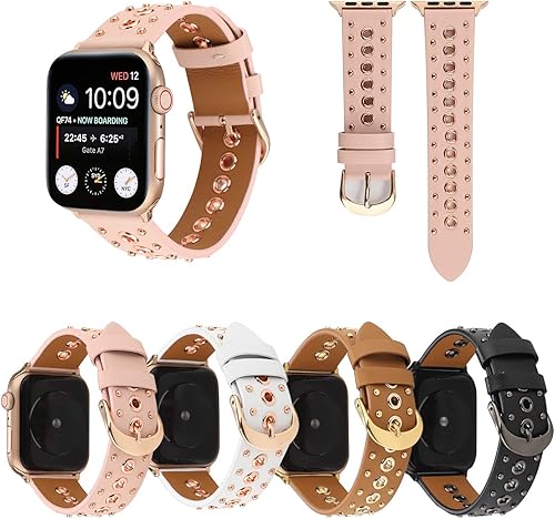 Miniatura 7 de Correas de cuero compatibles con Apple Watch de 1.575 in 1.732 in Series SE 6 5 4 1.496 in 1.654 in Series 3 2 1, correa deportiva de repuesto para