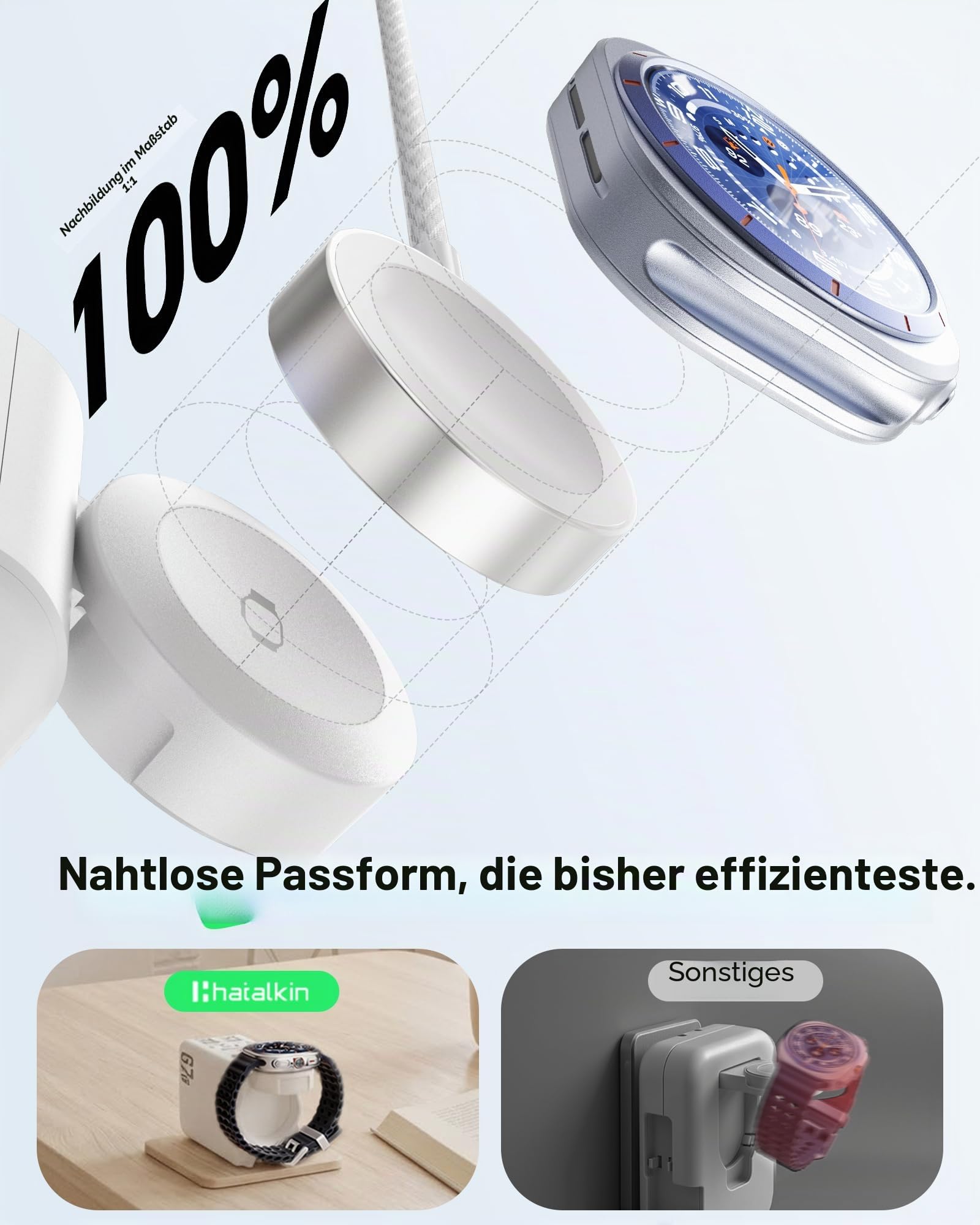 HATALKIN 5-in-1 Retractable Charger für Galaxy Watch 8/7/6 mit LED Display | 67W Usb C Ladegerät für Samsung, iPhone, [Nicht für die Apple Watch,etc], 90CM Einziehbares Ladekabel, GaN6-Sicherheitschip