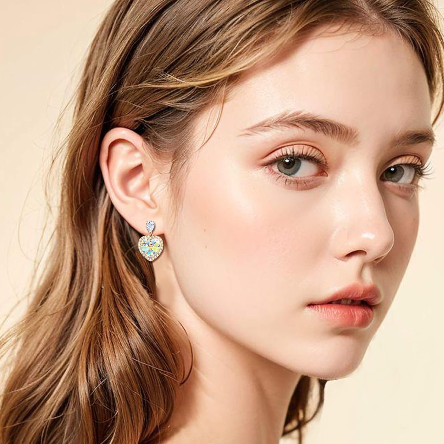 Trendy Austrian Crystal Heart Halo Drop Stud Earrings for Women 14K Gold Plated Dangle Earring Hypoallergenic Jewelry Gift - Image 2