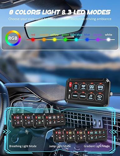 Miniatura 2 de Chelhead Panel de interruptores de 12 V, 8 cuadrillas RGB LED, 3 botones, panel de control táctil, caja con función estroboscópica regulable