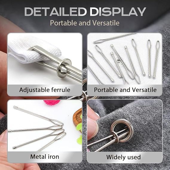 DIY Rope Threader Clip, Metal Drawstring Threader Tool Set with Latch, Drawstrings Replacement with Easy Threaders for Drawstring Replacement for Hoodies, Shorts, Pants (8pcs)