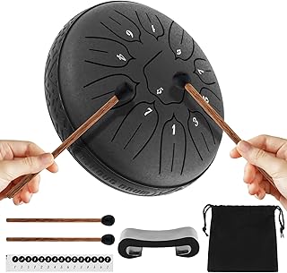 Tongue Drum, ZOOS Steel Tongue Drum 6 Inch 11 Notes Mini Ethereal Drum Portable Tongue Drum Set Panda Drum, Tongue Drum for Kids Adults Women Men Meditation Relax Entertainment Yoga Zen Lotus Gifts