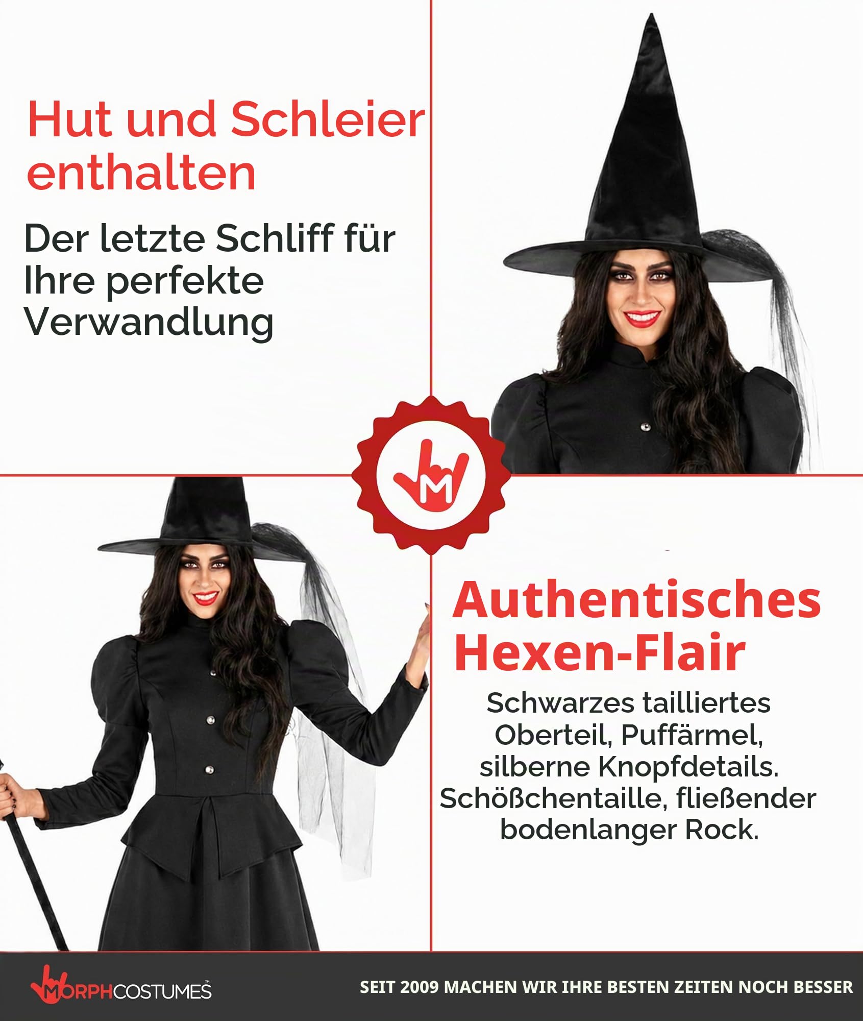 Morph Hexenkostüm Damen, Gruseliges Halloween Kostüm Damen