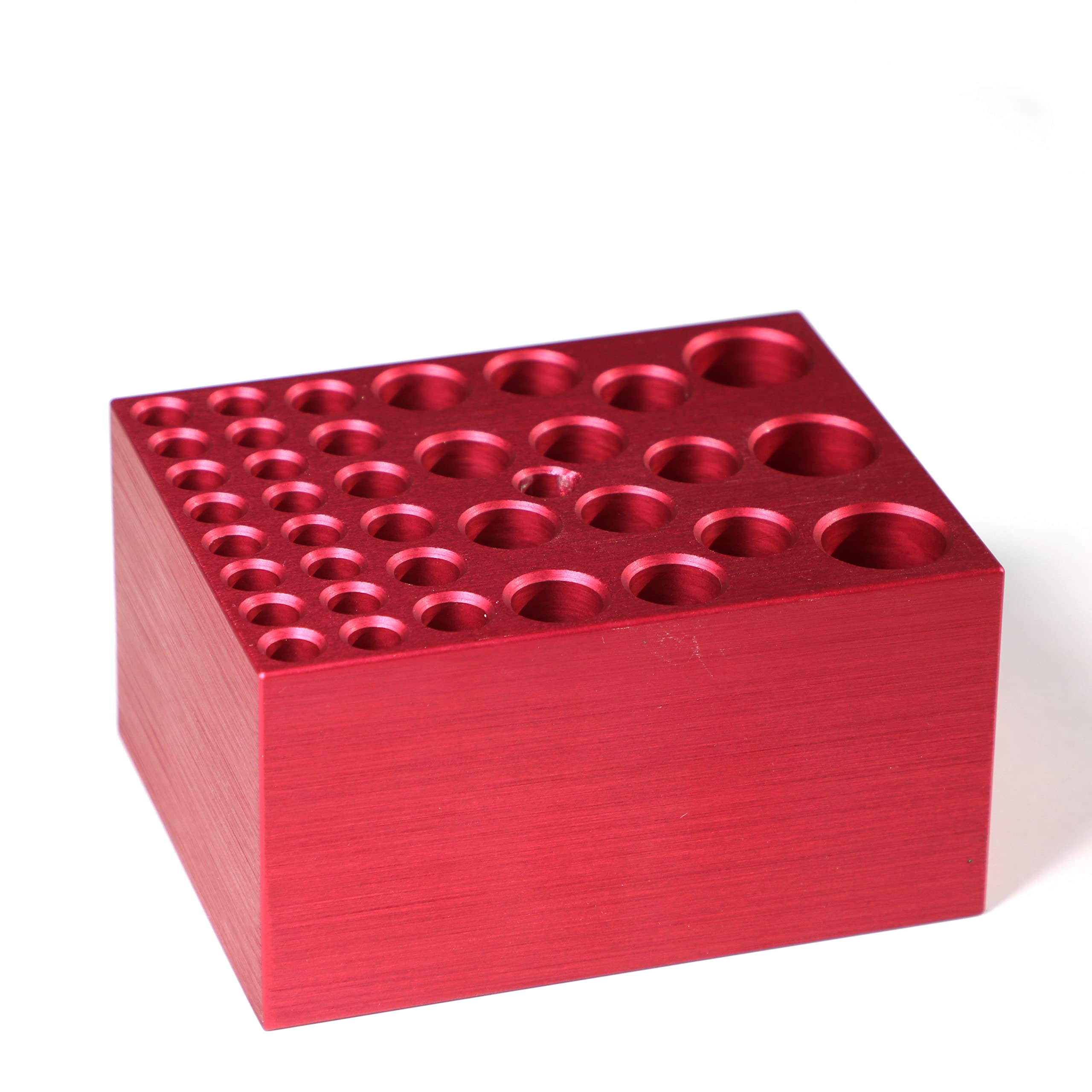 Bloque de calefacción de baño seco de aluminio – 2.9 x 3.7 pulgadas – Se adapta a los principales calentadores de baño seco – Capacidad para viales de 0.2 ml, 0.6 ml, 1.5 ml, 2.0 ml y 1 dram