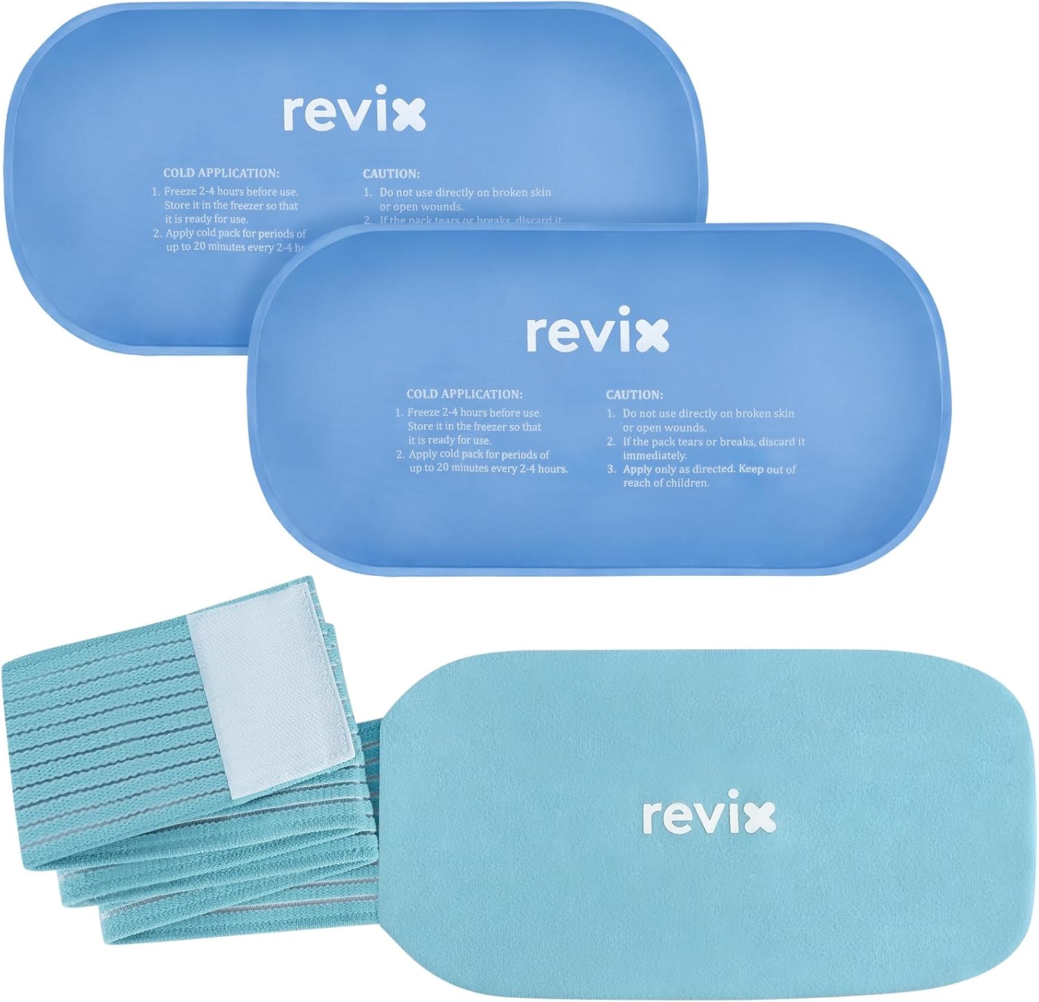 REVIX Ice Packs for Injuries Reusable, 2 Packs Hot and Cold Pack with Adjustable Strap, Flexible Ice Wraps for Joints and Muscle, Rotator Cuff, Back, Knee Discomfort Relief (10" x 5" Blue) Blue Medium 10 x 5 Inch