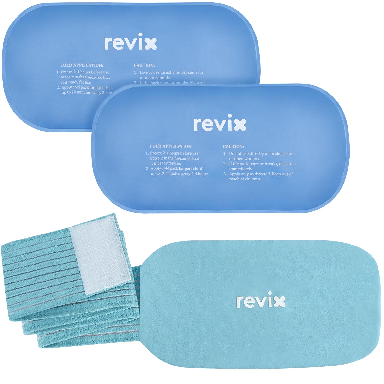 REVIX Ice Packs for Injuries Reusable, 2 Packs Hot and Cold Pack with Adjustable Strap, Flexible Ice Wraps for Joints and Muscle, Rotator Cuff, Back, Knee Discomfort Relief (10" x 5" Blue)