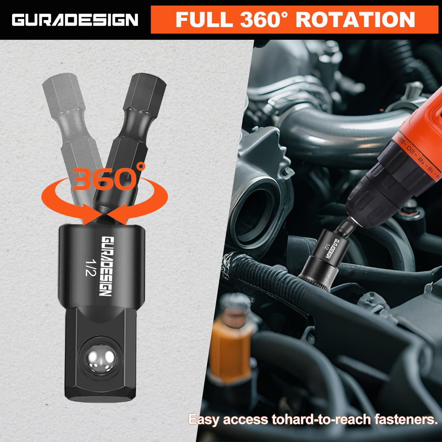 9-Piece Impact Drill Socket Adapter Set and Universal Joints Socket Set 1/4" 3/8" and 1/2" Driver Socket Adapter, Power Drill Bit Extension, Magnetic Screwdriver Bit Holder - Image 4