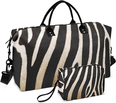 Aflyko Animal Print Travel Duffel Bag - Vintage Zebra Skin Sport Tote Gym Weekender Overnight Carry On Fitness Dance Go-To Daily Bag