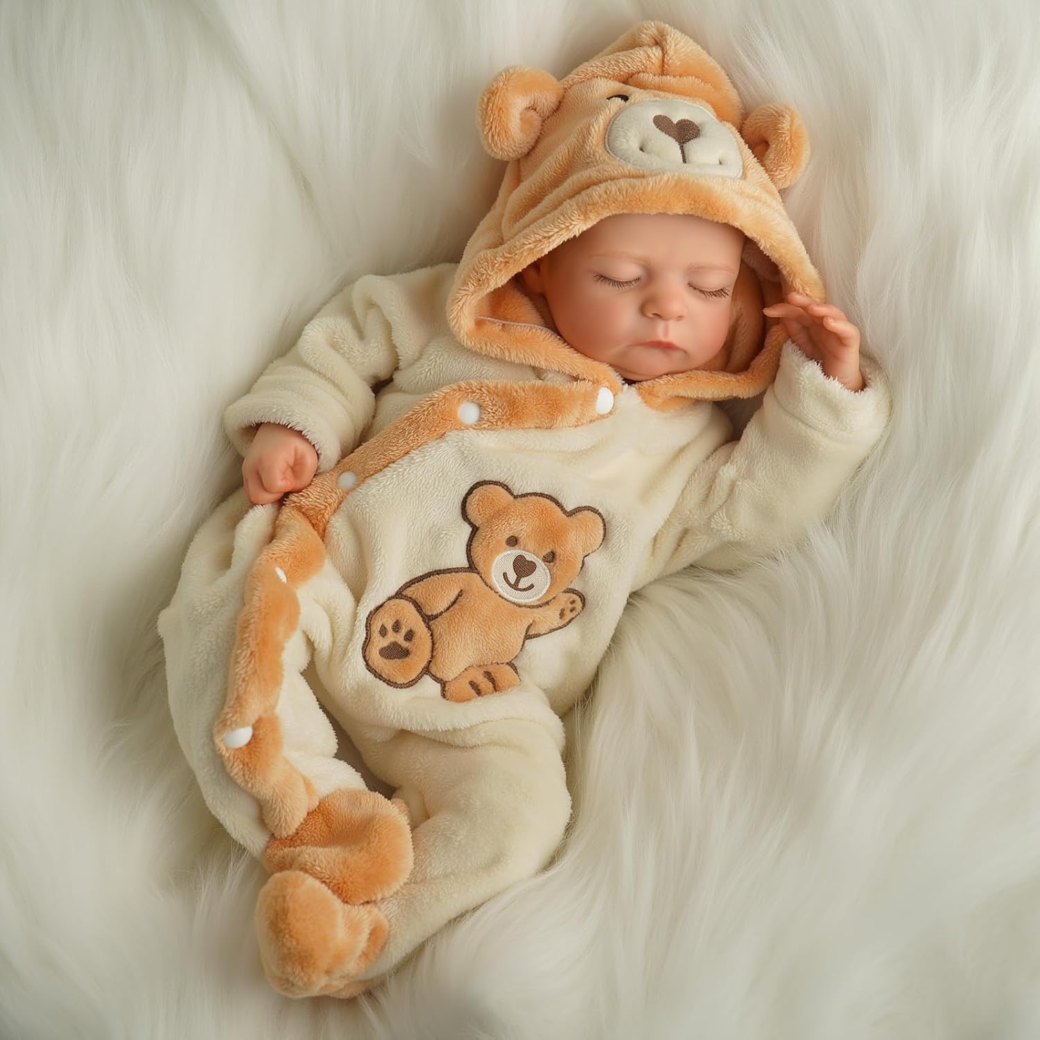 BABESIDE Reborn-Babypuppe Junge 43 cm Schlafend Realistische Babypuppe Weicher Stoffkörper Lebensechtes Neugeborenenhaar mit Spielzeugzubehör, Geschenk für Kinder ab 3 Jahren