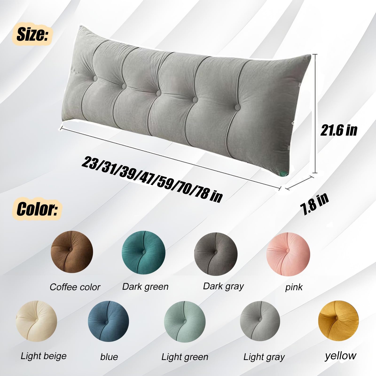 Almohada para Leer, Almohada de cuña Completamente rellena y Gruesa con Bolsillos(A,70"/180cm)