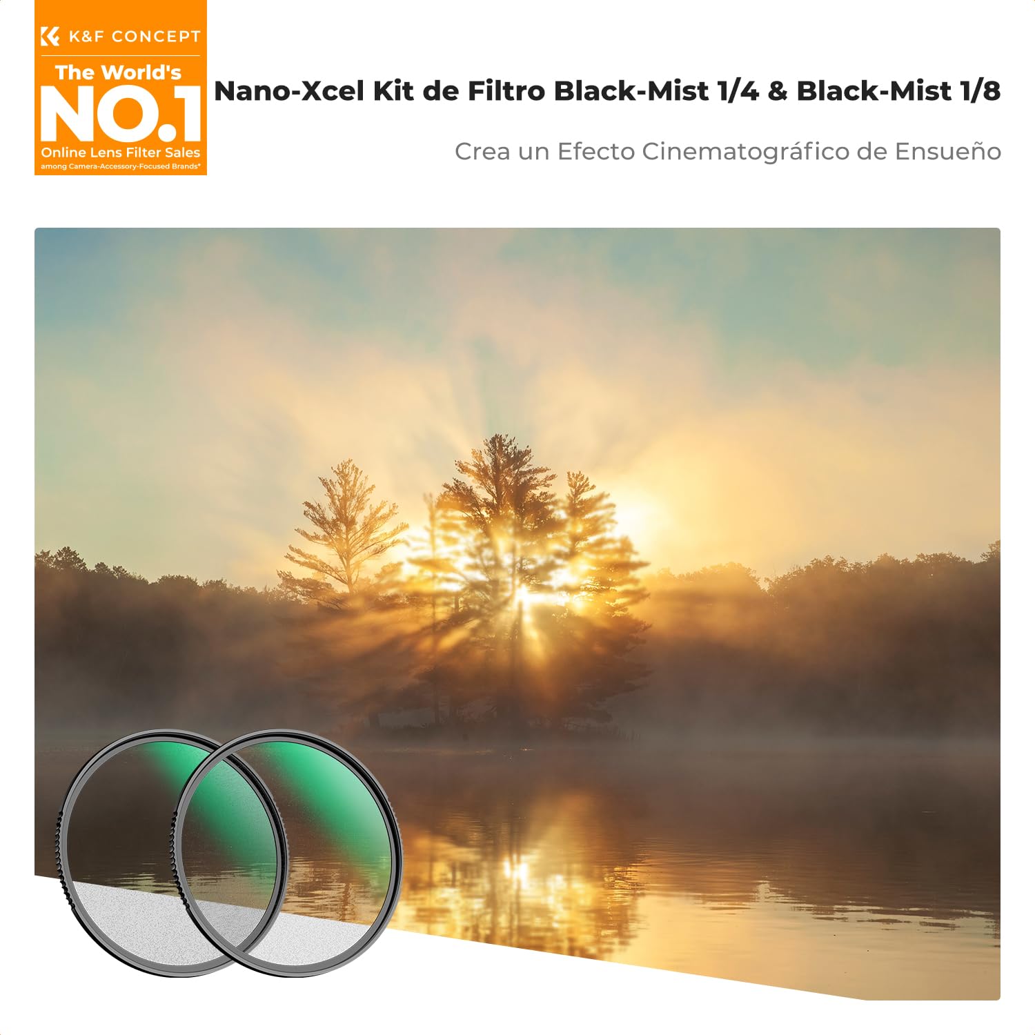K&F CONCEPT Nano-Xcel 2 Pack 77MM Filtros Black-Mist 1/8 + Difusión 1/4 | con Revestimiento Nano de Vidrio Óptico para Suavizador de Retrato Imagen y Vídeo - FS702