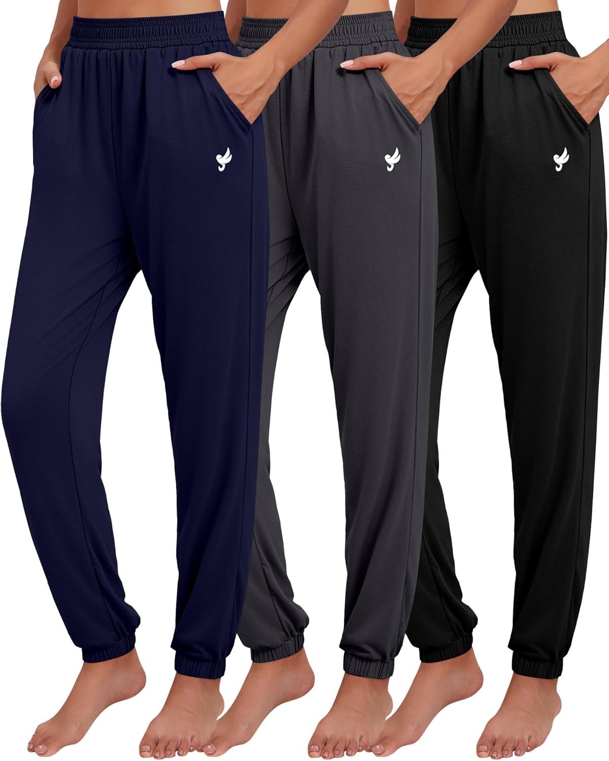 Ficerd 3 Pack Women's Sweatpants Loose Fit Joggers Elastic Tapered Leg Pants Athletic Baggy Lounge Trousers with Pockets