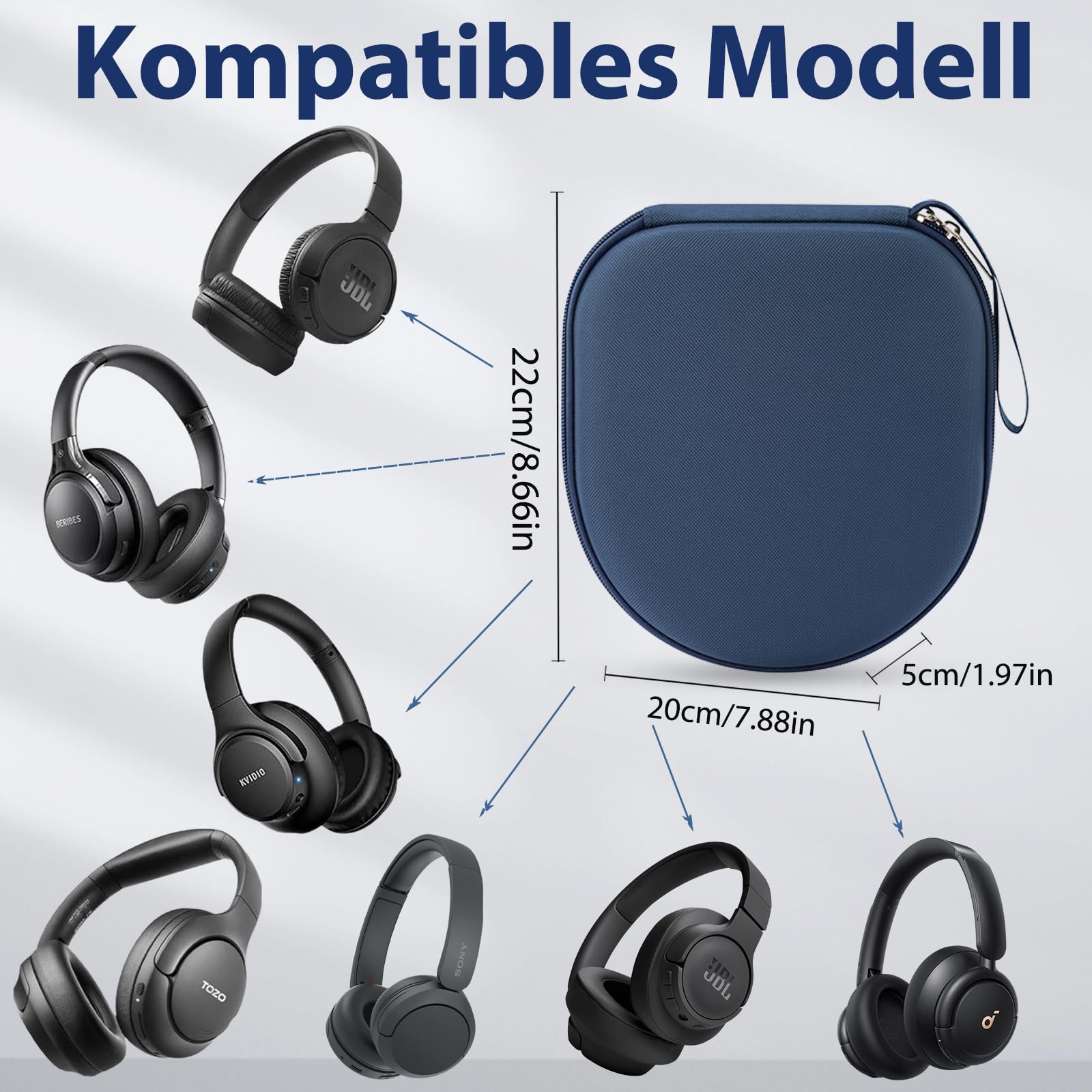 Étui compatible avec JBL Tune 510BT 520BT 500 720 BT 770 NC 760 NC, Sony WH-CH520 WH-CH720N, écouteurs sans fil à réduction de bruit, étui portable pour écouteurs de voyage (bleu)