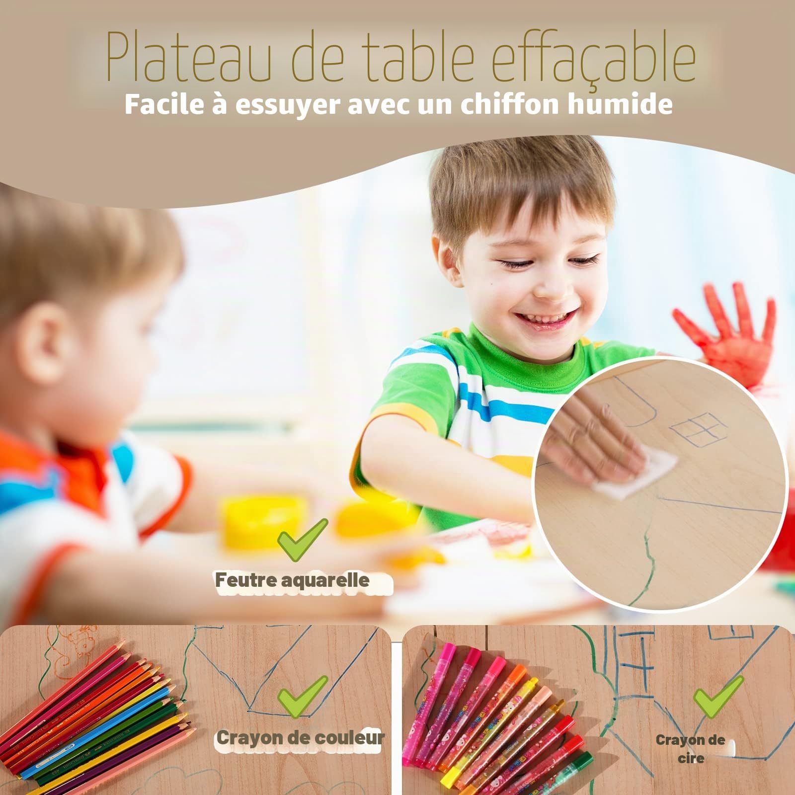 FUNLIO Table pour Enfant avec 2 Chaises, Table et Chaise Réglable en Hauteur pour Les 3 à 8 Ans pour la Maison, Dessin Enfant Facile à Nettoyer, Approuvé CPC et CE (3 Pièces)- Gris