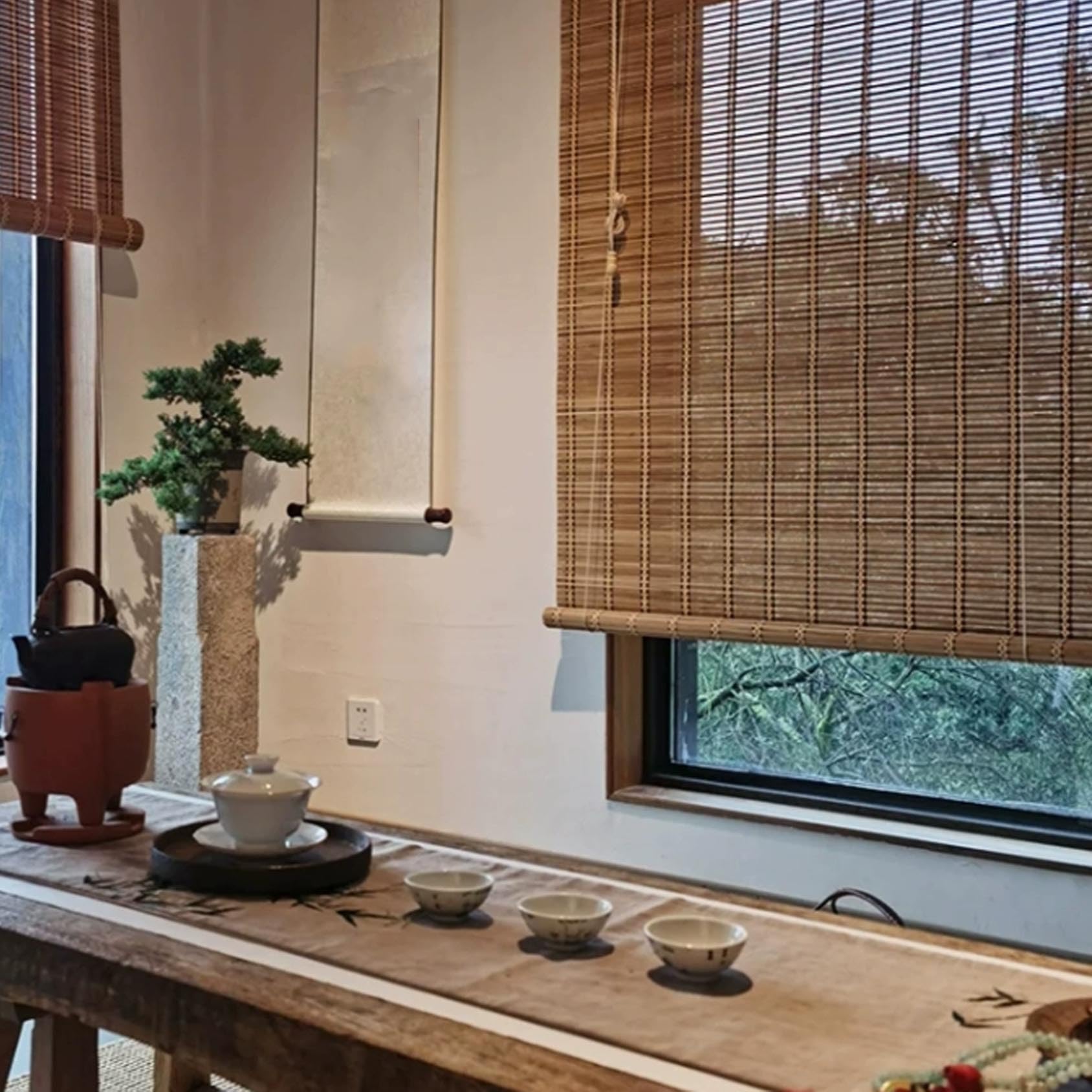 Natürlich Bambusrollo Mit Lifter Bambus jalousien sichtschutz Rollo Fenster Sonnenschutz für Terrasse Natur Holzrollos Seitenzugrollo Für Balkon,Anpassbar