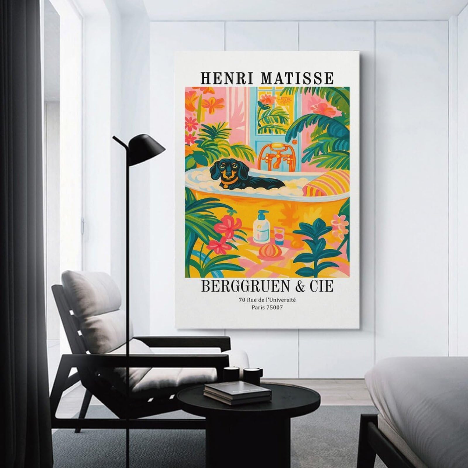 Junmoney Henri Matisse Dachshund Bathing Art Print Home Decor Wall Art, 12x18inch(30x45cm), for Apartment Walls, Studios Or Work Areas, Wall Decor with Flexible Room Appeal